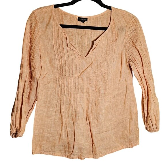 Talbots Petites Peach Pintuck Long-Sleeve Top P Lightweight Linen Blend - Picture 1 of 13